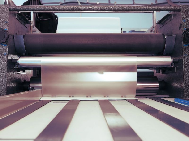 Laminating machine at a printing shop in Dayton, OH